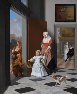 A Nurse and a Child in an Elegant Foyer, by Jacob Ochtervelt, oil, 1663