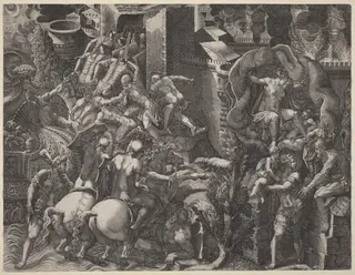 The Fall of Troy and the Escape of Aeneas, by Giorgio Ghisi, ink, 1545