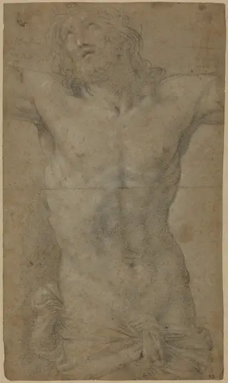 Torso of Christ on the Cross, by Guido Reni, chalk, 1616