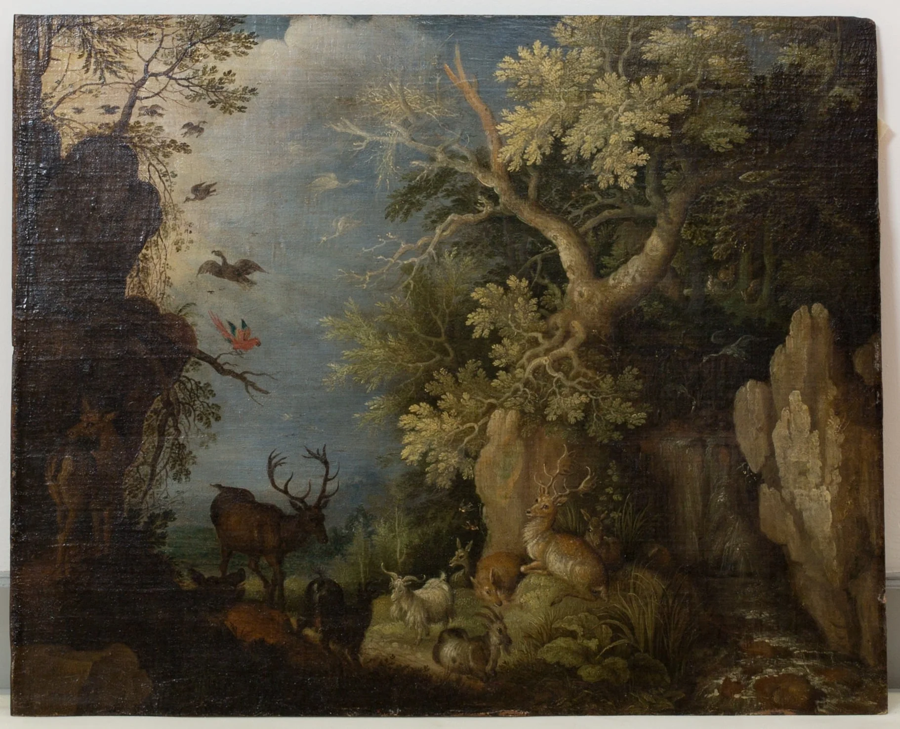 Waldlandschaft mit Tieren, detail