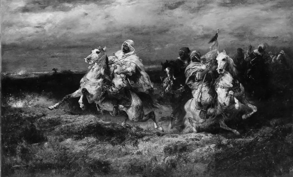 Battle Scene: Arabs Making a Detour, by Adolf Schreyer, oil, 1873