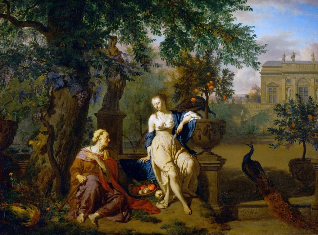 Vertumnus and Pomona, by Adriaen van de Velde, oil, 1670