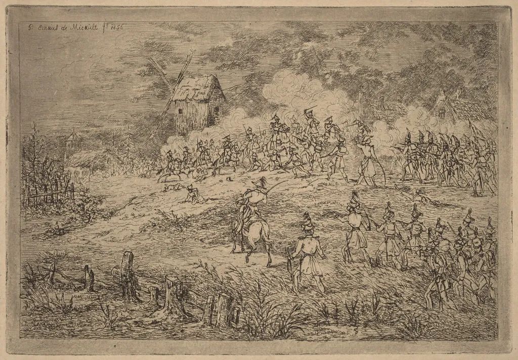 Charge of the Cavalry (Charge de cavalerie contre des chasseurs), by Gerhardus Emaus de Micault, ink, 1856
