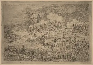 Charge of the Cavalry (Charge de cavalerie contre des chasseurs), by Gerhardus Emaus de Micault, ink, 1856