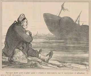 Passager ayant payé ... pour se rendre a New-York, by Honoré Daumier, ink, 1858
