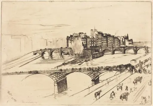 Isle de la Cité, Paris, by James McNeill Whistler, ink, 1859