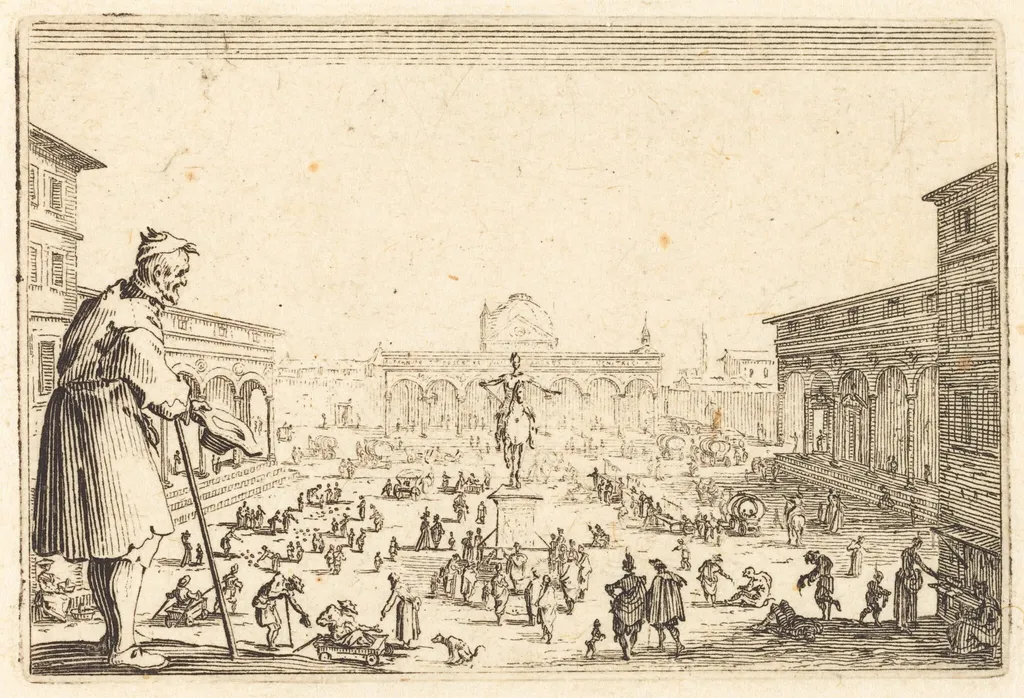 Piazza SS. Annunziata, Florence, by Jacques Callot, ink, 1622