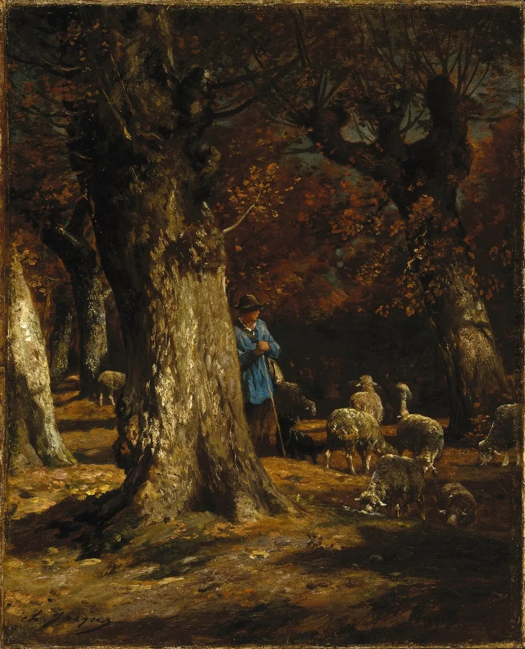 The Old Forest, by Charles Jacque, oil, 1865