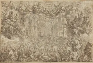 The Council of Trent with Saint Thomas Vanquishing the Heretics, by Biagio Falcieri, ink, 1680