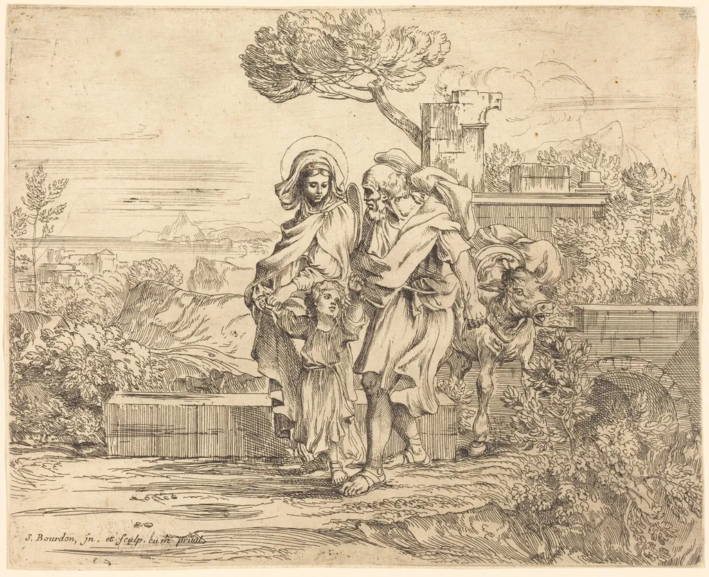 The Rest on the Flight into Egypt, by Sébastien Bourdon, ink, 1644