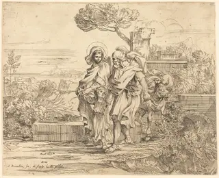 The Rest on the Flight into Egypt, by Sébastien Bourdon, ink, 1644