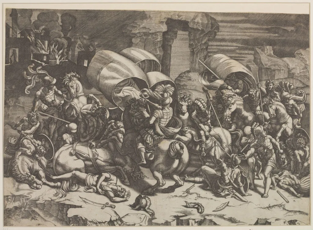 La bataille au coutelas, by Agostino dei Musi, 1500