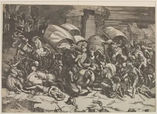 La bataille au coutelas, by Agostino dei Musi, 1500
