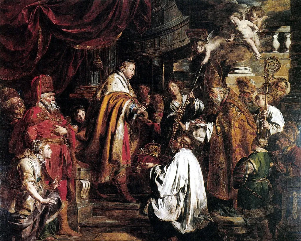 Saint Stephen, king of Hungary Receiving the Legate, by Pieter Jozef Verhaghen, oil, 1770