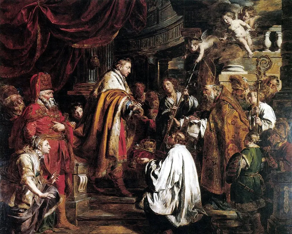 Saint Stephen, king of Hungary Receiving the Legate, by Pieter Jozef Verhaghen, oil, 1770