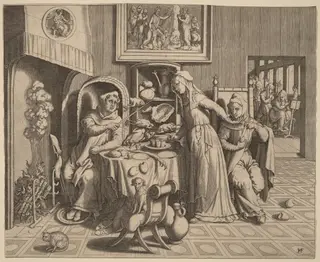 The Amorous Nun between the Abbot and the Monk, by Hans Collaert the Elder, ink, 1560