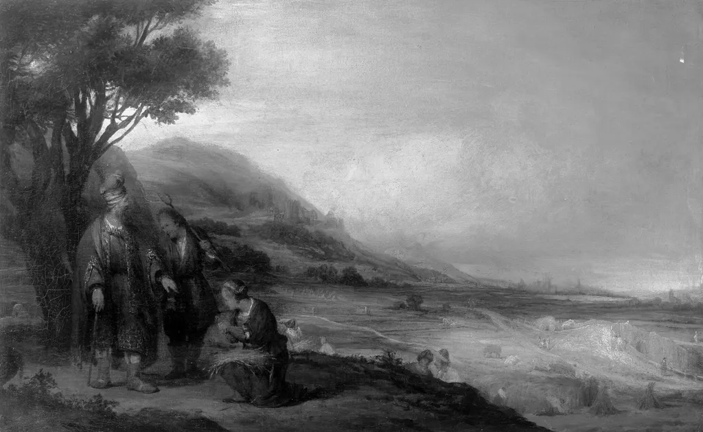 Landscape with Ruth and Boaz, by Arent de Gelder, oil, 1698