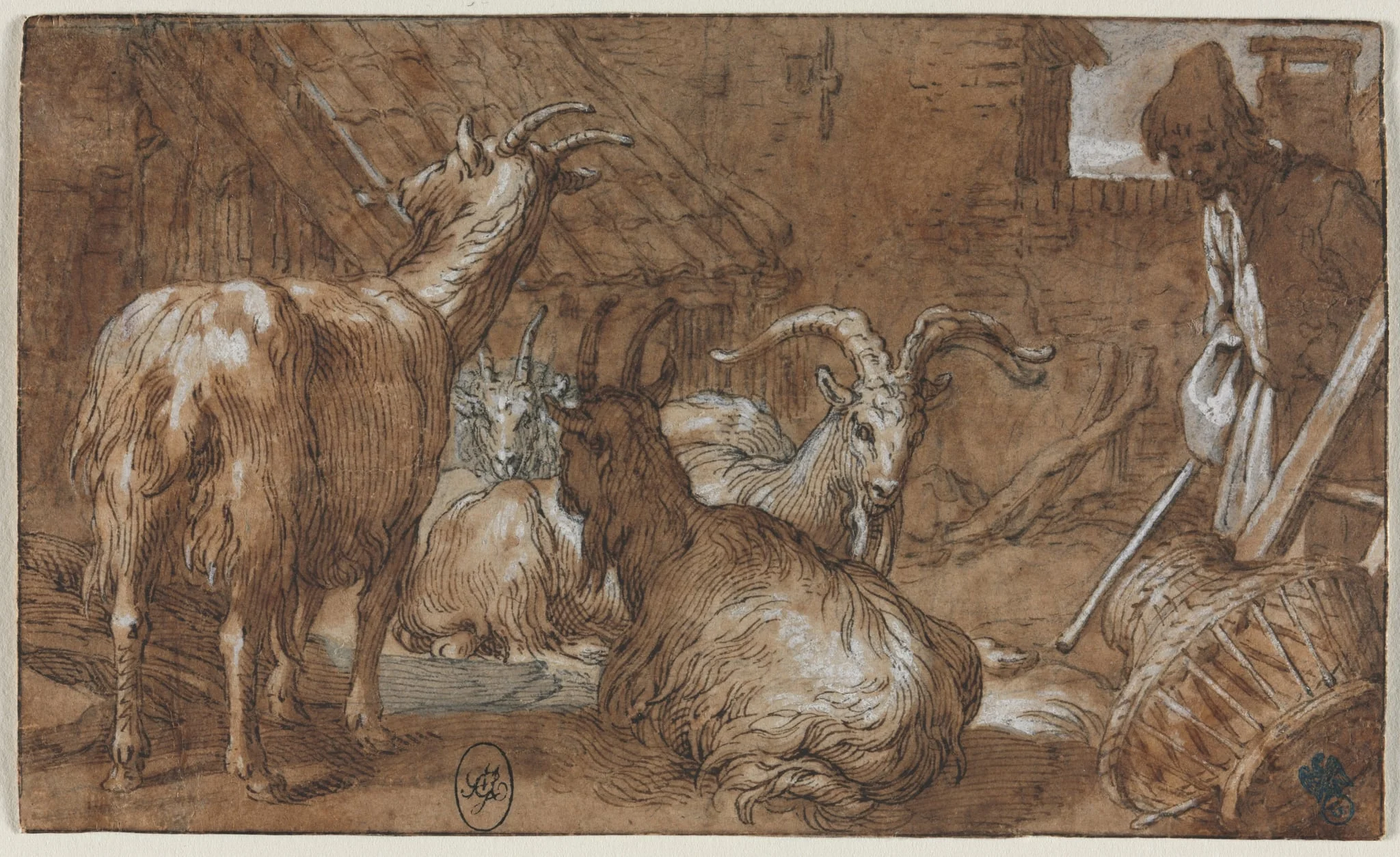 A Barnyard with Goats and a Goatherd, detail