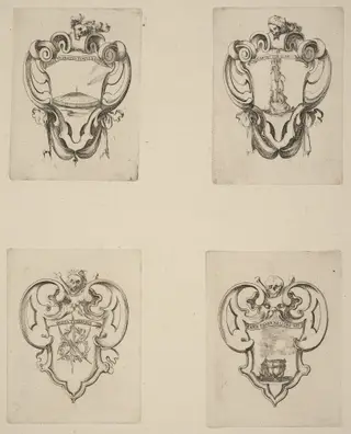 Four Emblems for the Funeral of Prince Francesco de Medici, by Stefano Della Bella, ink, 1637
