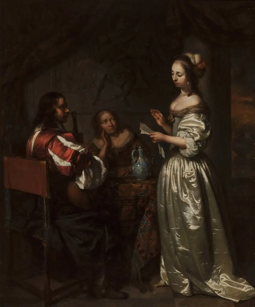 Music-making company, by Caspar Netscher, oil, 1665