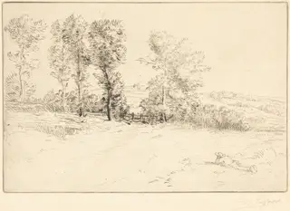Meadow in Sunshine (Le pre ensoleille), by Alphonse Legros, ink, 1874