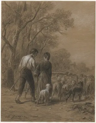 Bringing in the Sheep, by Charles-Émile Jacque, 1804