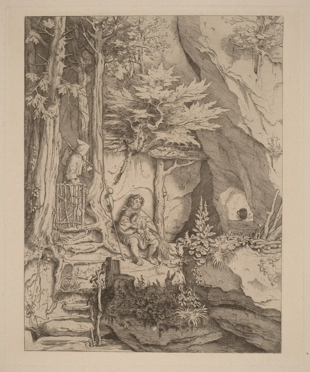 A Monk with a Bagpipe Player, by Moritz von Schwind, ink, 1848