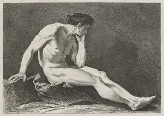 Seated Man with Head in Hand, by Carle Van Loo, ink, 1743