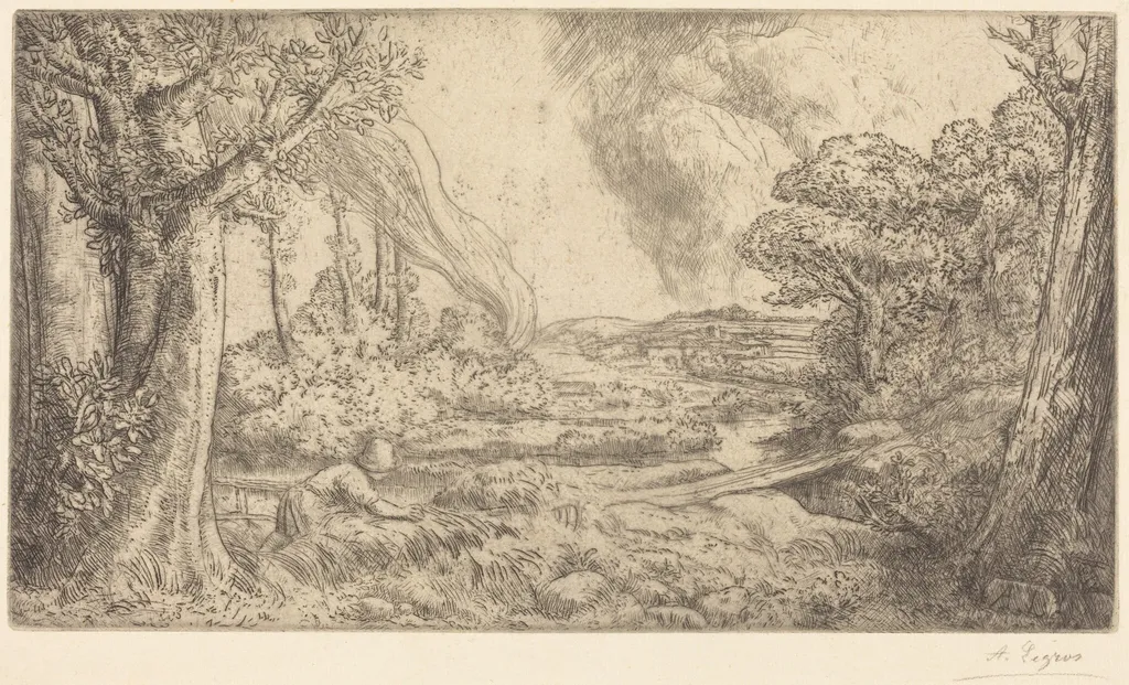 Landscape (Paysage), by Alphonse Legros, ink, 1874