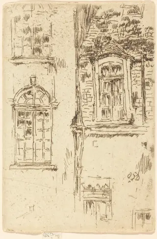 Windows Opposite Hotel, Bourges, by James McNeill Whistler, ink, 1888