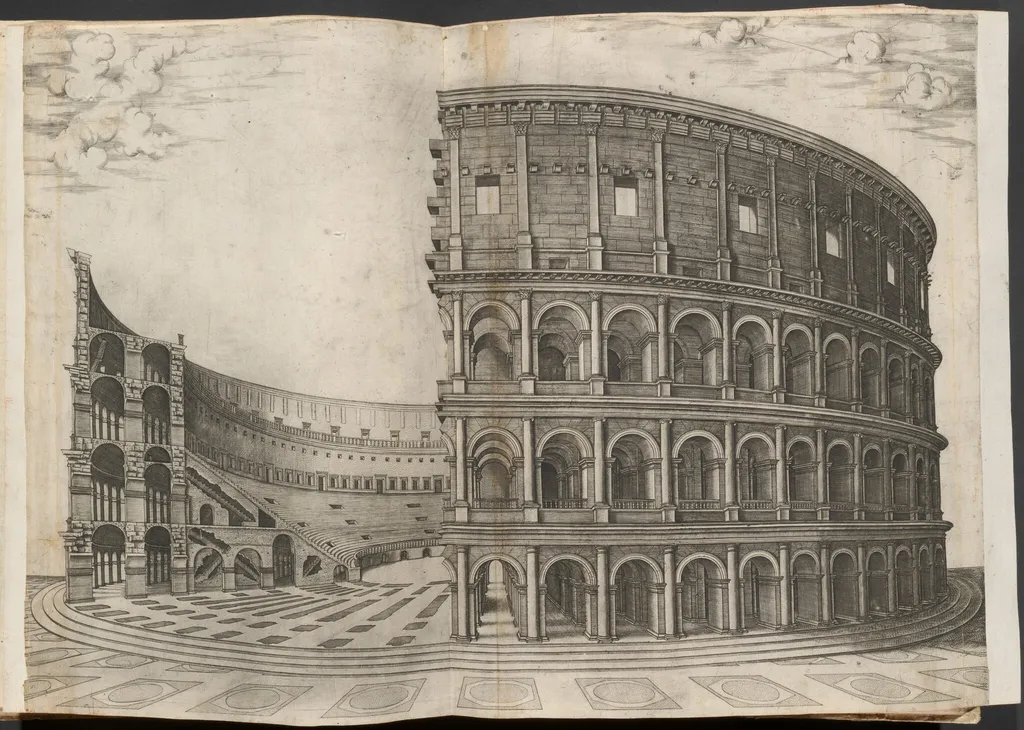 Colosseum, by Nicolas Beatrizet, ink, 1555