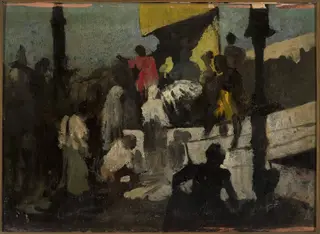 Roman amphitheatre, sketch, by Wandalin Strzałecki, oil, 1900