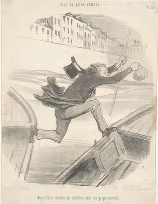 Moyen d'aller chercher les barbillons dans leur propre domicile, by Honoré Daumier, ink, 1848