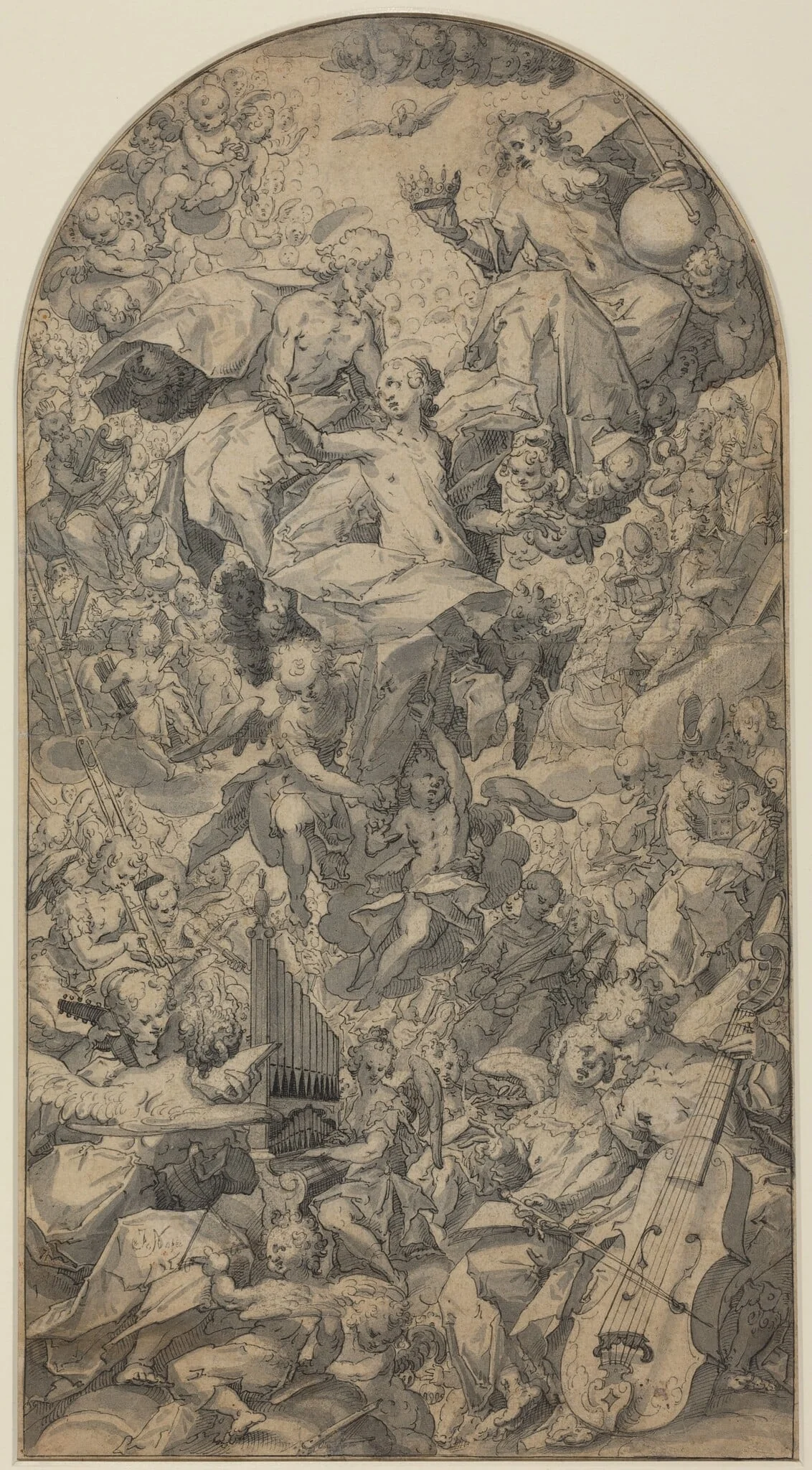 The Coronation of the Virgin with Angel Musicians and All Saints, detail