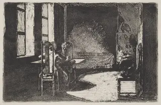 The Artist in His Mother's Room, Danzig, by Daniel Nikolaus Chodowiecki, ink, 1774