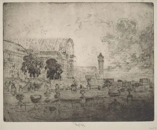 The Crystal Palace, by Joseph Pennell, ink, 1905