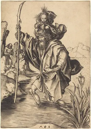 Saint Christopher, by Martin Schongauer, ink, 1478