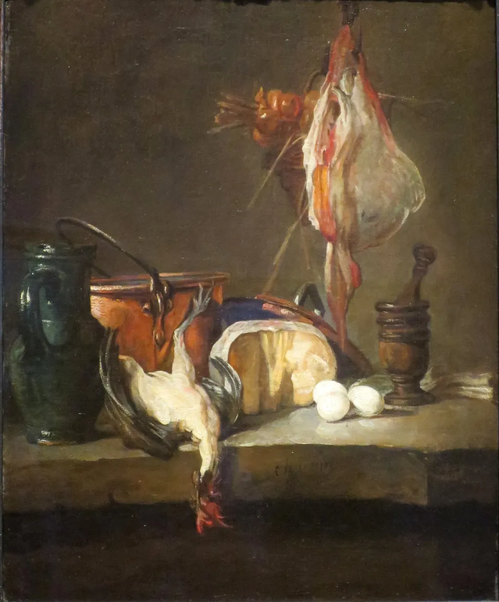 Still Life with Fowl, by Jean-Baptiste-Siméon Chardin, oil, 1728
