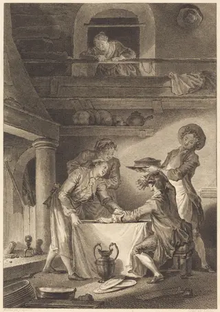 Le pate d'anguilles, by Charles Emmanuel Patas, ink, 1773
