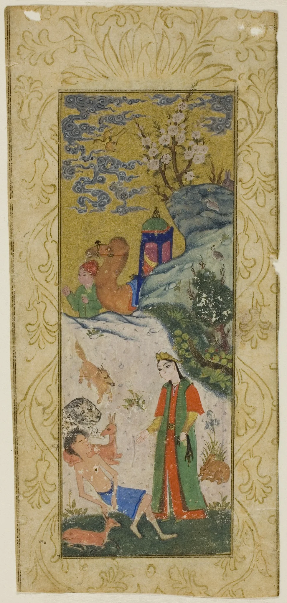 Layla Visiting Majnun in the Desert, page from a copy of the Khamsa of Nizami, detail