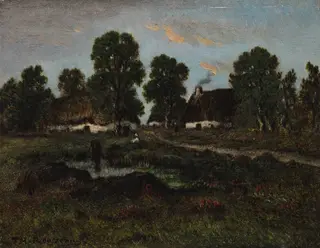 Cottages Near Larchant, by Théodore Rousseau, unspecified, 1849