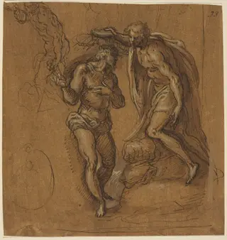 Sketch for a Baptism of Christ, by Palma il Giovane, ink, 1588