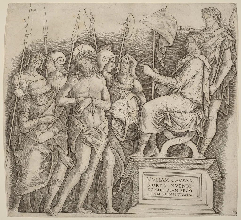 Christ before Pilate, by Giovanni Antonio da Brescia, ink, 1502