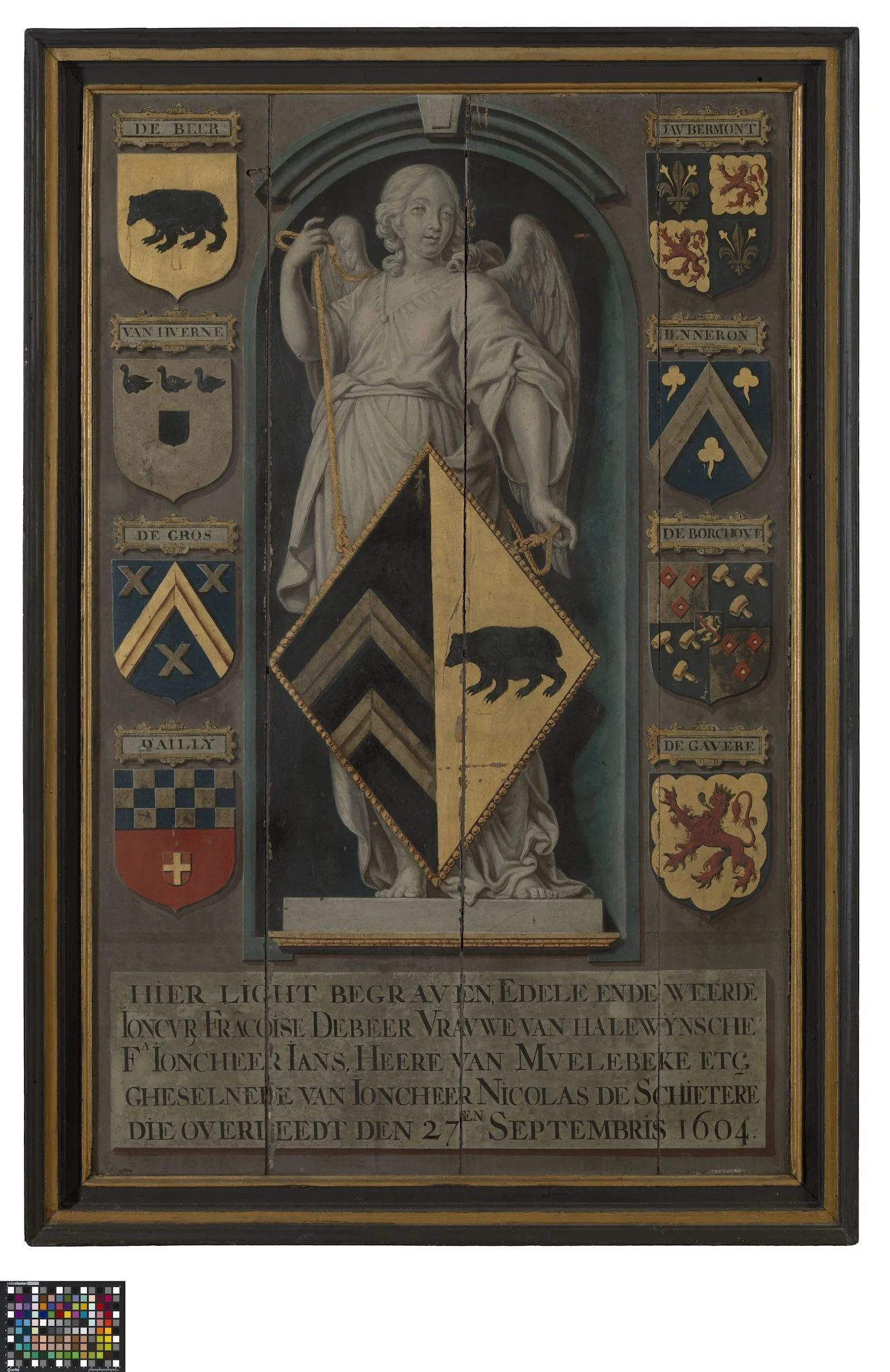Memorietafel van Françoise de Beer, echtgenote van Nicolas de Schietere, detail