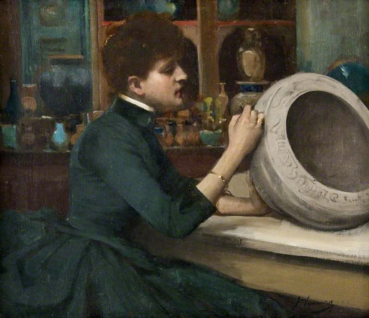 Woman Painting a Pot, detail