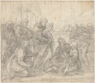 Saint Zenobius Resuscitating a Child, by Ciro Ferri, chalk, 1665