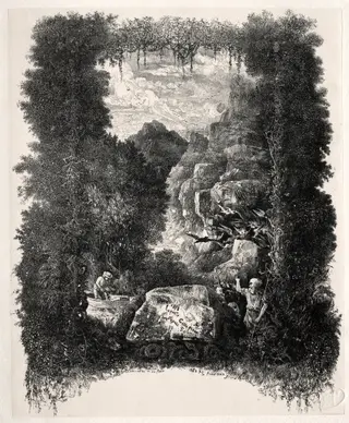 First frontispiece for Fables and Fairy-Tales by Thierry-Faletans, by Rodolphe Bresdin, 1868
