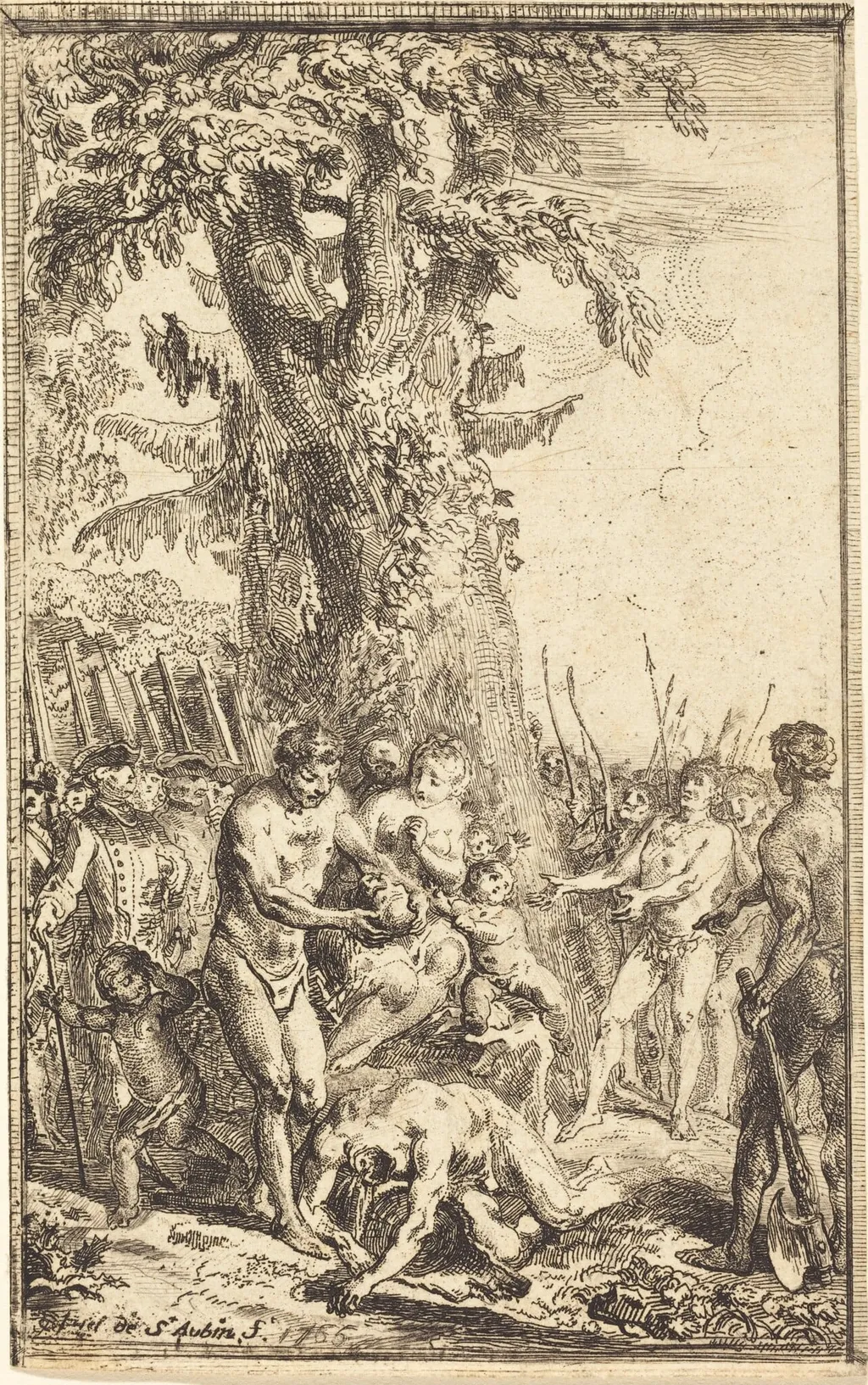 Heroic Act of a Father Who Sacrifices for  His Son (Trait heroique d'un pere qui se sacrifie pour son fils), by Gabriel de Saint-Aubin, ink, 1767
