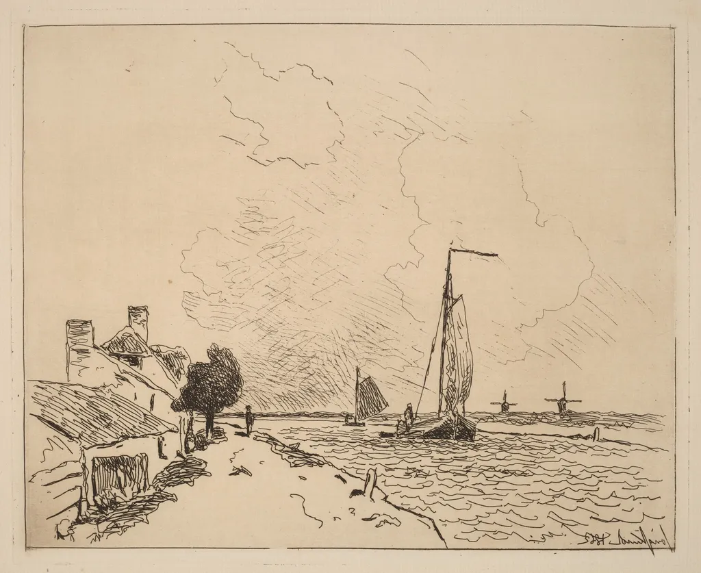 Two Boats at Sail (Les deux Barques a voile), by Johan Barthold Jongkind, ink, 1862