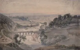 Ludlow Castle, overlooking the River Teme, by George Patten, watercolor, 1820